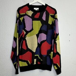 BP Mens Size Large Multicolor Abstract Crewneck Pullover Sweater Stretchy Artsy